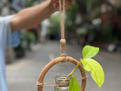 Vòng mây lọ thủy tinh treo tường thủy canh [Cute] ĐK15cm BINHLOHOA-07